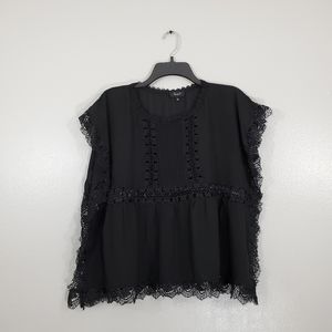 Love J Black Sheer Lace Trim Top